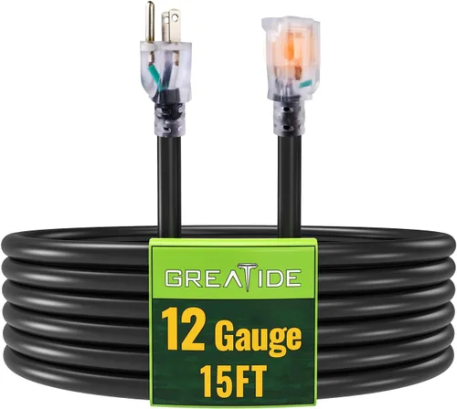 Vista 26 de Cable de extensión para interiores con extremo iluminado, cable de extensión resistente de calibre 12 de 3 pies, cable de extensión de 3 clavijas