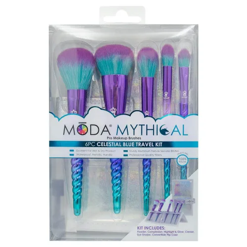Vista 6 de Royal Brush Moda Mythical - Juego de brochas de viaje para maquillaje, 6 piezas, color azul celeste