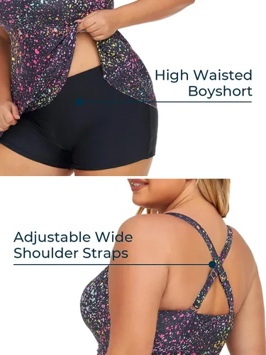 Vista 5 de Summer Mae Traje de baño tankini de dos piezas para mujer, talla grande, con control de abdomen, con pantalones cortos