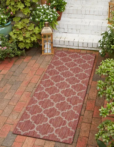 Vista 45 de Unique Loom Outdoor Trellis Collection Alfombra de Área (5' 1" x 8' Oval, Aguamarina/Gris)