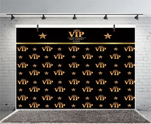 Vista 4 de AOFOTO Telón de fondo VIP de 5 x 3 pies, alfombra roja, decoraciones de fiesta, fondos de fotografía, fondo de película negro y dorado, fondo