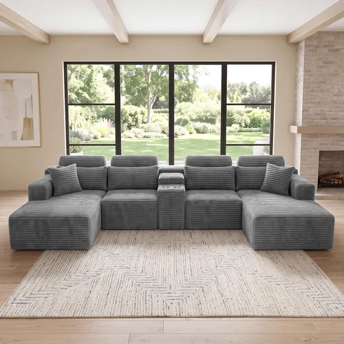 Vista 24 de sofás deshuesados en forma de U de 130", negro modular del sofá seccional