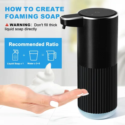 Vista 6 de RYTOXILO Dispensador Automático de Jabón Espumoso, Paquete de 2 Dispensadores de Jabón de Manos Espumoso Negros sin Contacto para Baño, 13.5 Fl Oz