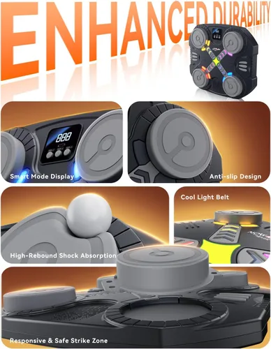 Vista 3 de Music Boxing Wall Machine for Adults & Kids with Led Light & Boxing Gloves 4 puntos de golpe - niños 3+