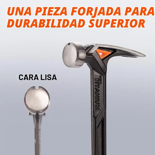 Vista 4 de Vanquish 11oz - Martillo de carpintero de titanio con gancho recto para arrancar, cara lisa, buscador de clavos magnético, diseño forjado de una