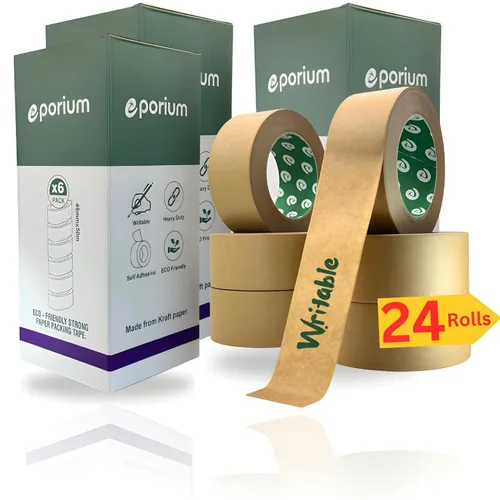 Vista 6 de Cinta de embalaje de papel premium, reciclaje autoadhesiva, cinta de embalaje ecológica resistente para escritura y sin recubrimiento para sellado