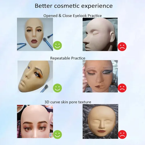 Vista 4 de Tablero de práctica de maquillaje 5D, cara de maniquí de maquillaje de silicona, cara de práctica de maquillaje para principiantes reutilizable, ojo