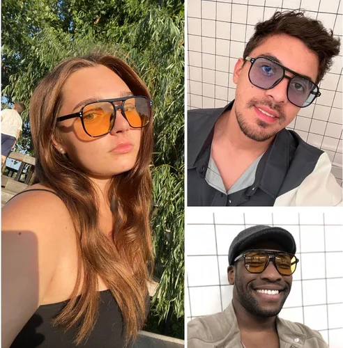 Vista 3 de Hanj Gafas de sol estilo aviador cuadradas vintage para mujeres y hombres, lentes clásicos retro de los años 70, lentes de montura grande a la moda