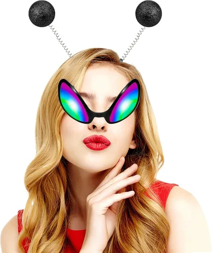 Vista 2 de Diadema de alienígena y gafas, diadema de antena marciana alienígena, accesorio de recuerdo de fiesta para adultos y niños