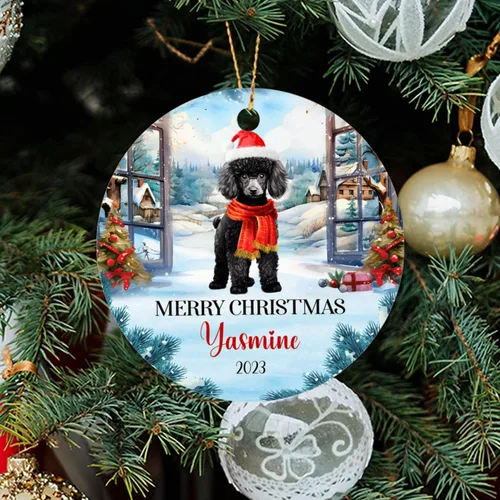 Vista 3 de Adorno personalizado de caniche negro, regalo para perro, mamá, perro, papá, adorno de Navidad único de perro caniche negro 2025, adorno de caniche