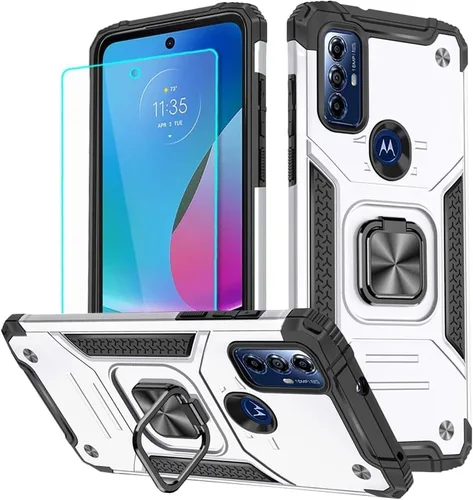 Vista 13 de Funda para Moto G Play 2023, Moto G Pure con protector de pantalla, soporte giratorio de grado militar de 360° (resistente) a prueba de golpes