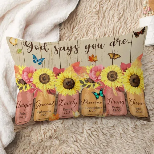 Vista 5 de Fundas de almohada lumbar con versículo bíblico de girasol, Dios dice que eres mariposa, funda de cojín rectangular decorativa para sofá, dormitorio