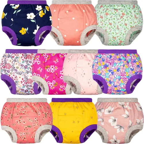 Vista 9 de BIG ELEPHANT Ropa interior de entrenamiento para ir al baño, 100% algodón, absorbente, unisex, pantalones para niños y niñas Serie Floral