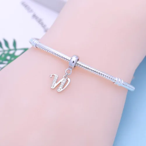 Vista 97 de ABUN Abalorio de plata de ley 925 con letra A a la Z, espaciador de inicial, con circonita cúbica transparete colgante, auténtica, para pulseras
