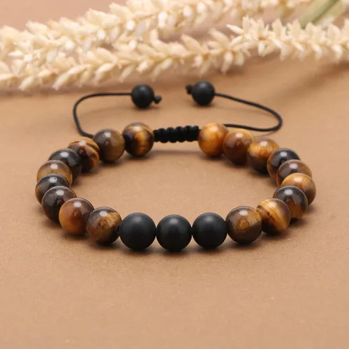 Vista 4 de JoycuFF Healing Bracelet for Men 8mm Black Matte Agate Stone Father Brother Son Boyfriend