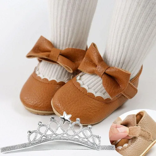 Vista 5 de Zapatos planos Mary Jane de princesa para niñas recién nacidas, zapatos de boda con suela suave de goma antideslizante para recién nacidas