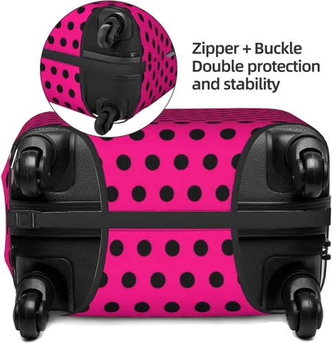 Vista 3 de Funda protectora de equipaje con diseño de lunares, color negro y blanco, Lunares negros sobre rosa