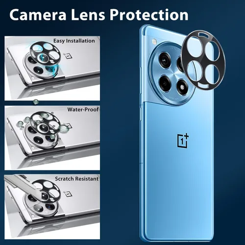 Vista 2 de Paquete de 2+2 protectores de pantalla de vidrio templado para OnePlus 12R + protector de lente de cámara, película de vidrio templado curvado 3D