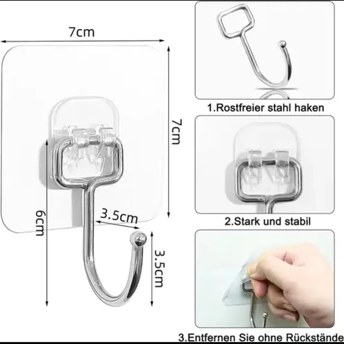 Vista 6 de Ganchos autoadhesivos transparentes ultra fuertes de 50 libras (máx.), ganchos de pared resistentes para cocina, baño, techo y más, la solución