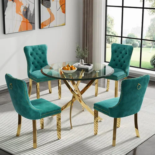Vista 26 de Juego de mesa de comedor SSLine moderno de 3 piezas con mesa redonda de vidrio para 2, lujosa mesa de comedor circular de 36" con tapa de vidrio