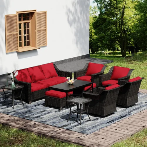 Vista 37 de Joyside Juego de 2 sillas de mimbre para patio, muebles de ratán para exteriores con reposabrazos anchos y cojines gruesos, tamaño grande mejorado