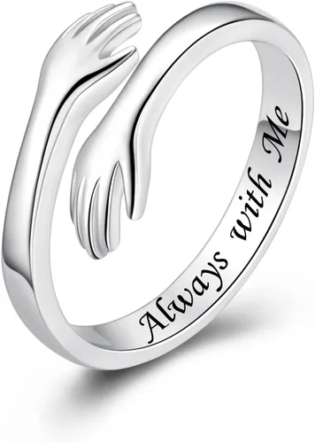 Vista 41 de Anillos de abrazo de plata esterlina S925 para mujeres, adolescentes y niñas, anillo ajustable para nieta, hija, esperanza, promesa, amistad, anillo