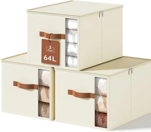 Vista 9 de Contenedores de almacenamiento de ropa con marcos resistentes, caja organizadora de ropa de tela plegable para mudanza, cubo de almacenamiento