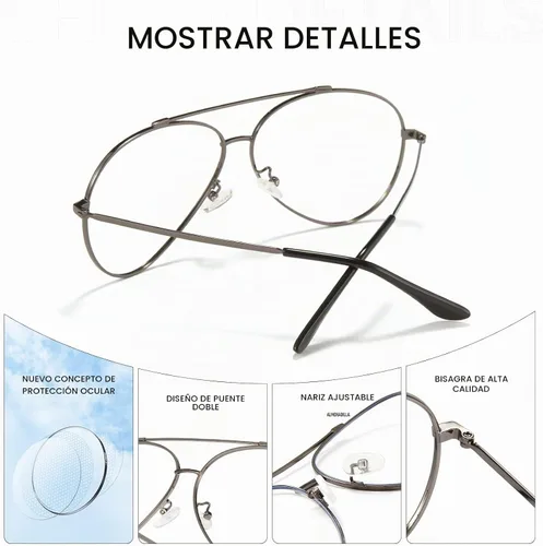 Vista 7 de Cyxus Davos French Ma-con Style Aviator Glasses Blue Light Blocking Eyeglasses for Computer UV Protection Anti Eyestrain 8805 00-transparente lente