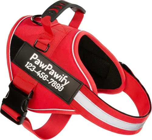 Vista 17 de Arnés personalizado sin tirones para perro con 2 parches personalizados para nombre y teléfono, chaleco reflectante transpirable para mascotas