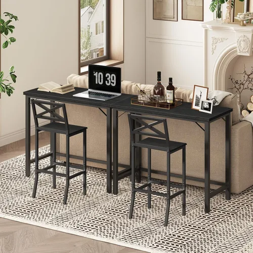Vista 4 de MAHANCRIS Mesa de Bar Estrecha, Mesa de Pub de 160 cm para Sala de Estar, Mesas de Bar con Estructura de Metal Resistente, Mesa de Bar Conectable