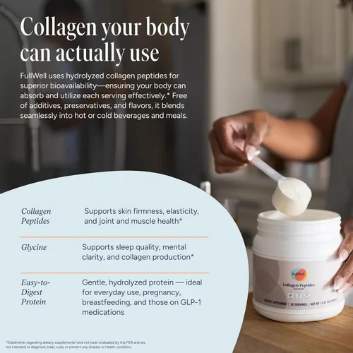 Vista 3 de FullWell Nuevos Péptidos de Colágeno Hidrolizado, Polvo de Colágeno Seguro para Lactancia y Embarazo a Base de Pasto para Mujeres, 15g de Colágeno