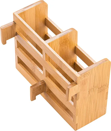 Vista 5 de Porta Utensilios de Bambú para Escurridor de Platos - Organizador para Cubiertos y Utensilios con Ganchos - Compatible con Escurridores de Platos