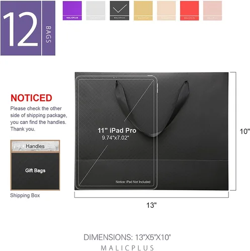 Vista 2 de 12 bolsas de regalo grandes de 13 x 5 x 10 pulgadas, bolsas de regalo grandes color negro mate con asas para el día de Acción de Gracias y todas