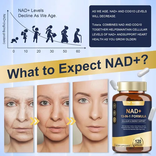 Vista 5 de Totaria Suplemento NAD para mujeres y hombres con nicotinamida ribósido resveratrol, quercetina, betaína Boost NAD+ NAD+ NAD Plus Suplemento