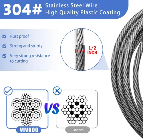 Vista 4 de Candado de Seguridad de Cable de Acero de 1/2 Pulgada de Alta Resistencia con Bucles 4FT/6FT/8FT/10FT para Bicicleta, Candado de Cadena de Cable