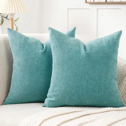 Vista 19 de Jepeak - Fundas de cojín de arpillera, paquete de 2 fundas de almohada cuadradas sólidas, gruesas y decorativas para el sofá o sillón, estilo casa