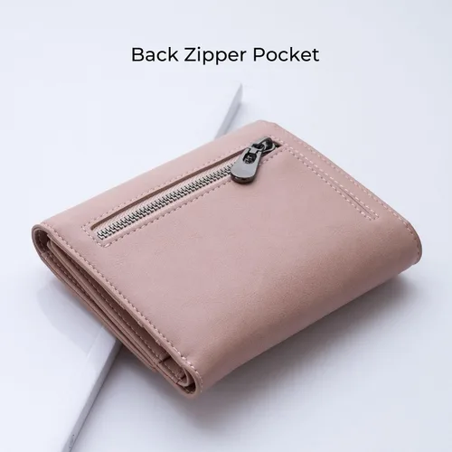 Vista 3 de Alldaily Billetera pequeña con bloqueo RFID, billetera delgada para tarjetas de crédito con bolsillo con cremallera, Rosado oscuro, Compacto