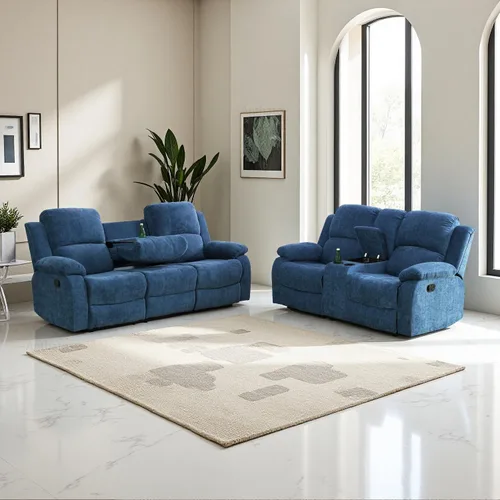 Vista 23 de Sofá reclinable manual, sofá reclinable de lujo de 3 plazas, sofá reclinable con portavasos y mesa de café, sofá de cuero sintético para sala