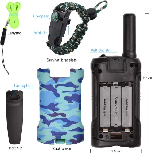 Vista 6 de Aikmi - Walkie Talkies para niños, de 22 canales de radio, 2 vías y 3 millas de alcance. Walkie Talkies de juguete duraderos, el mejor regalo