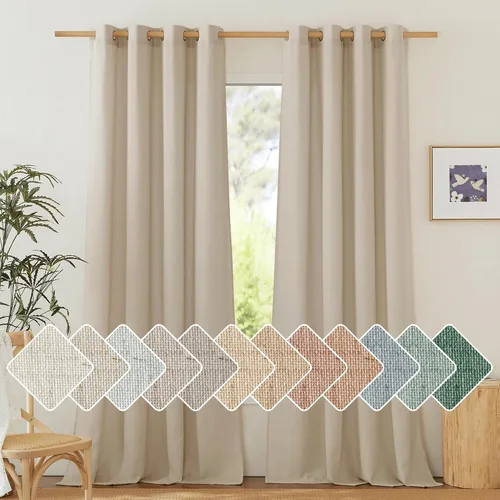Vista 182 de NICETOWN - Cortinas de lino angora para ventana de cocina sobre el fregadero, con ojales, lino grueso angora, tratamientos cortos para ventanas
