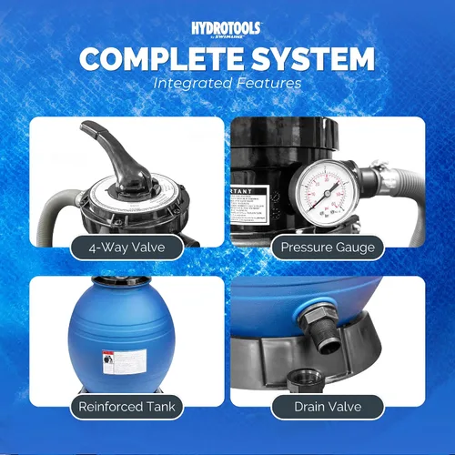 Vista 6 de Swimline Hydrotools Bomba de filtro de arena para piscina de 12 pulgadas para piscinas elevadas y enterradas Intex Bestway Sistema completo de 1/3