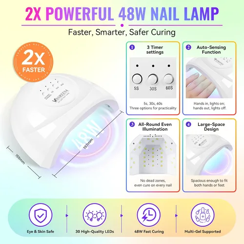 Vista 3 de VANREESA 69PCS Gel Nail Kit with 48W U V Nail Lamp and Electric Nail Drill 54-Bright Luxe Tone