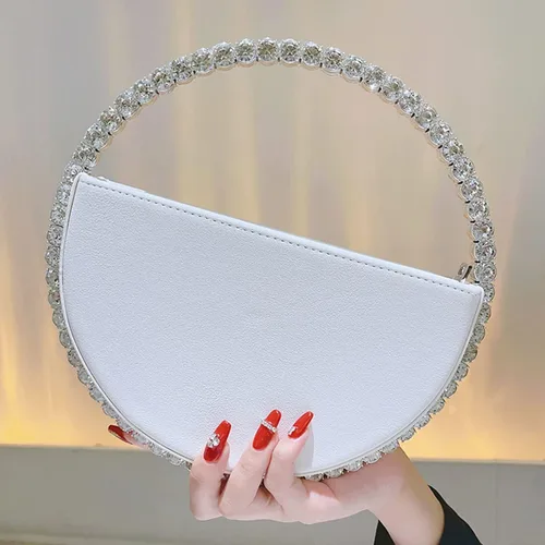 Vista 8 de ROUTENGWAIFU Bolso de noche de decoración de diamantes de imitación con purpurina redonda para mujer, bolsos elegantes para cena, fiesta, boda