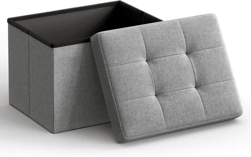 Vista 13 de SONGMICS Mazie Collection - Pequeña otomana plegable de almacenamiento, taburete reposapiés, 12.2 x 16.1 x 12.2 pulgadas, capacidad de carga de 286