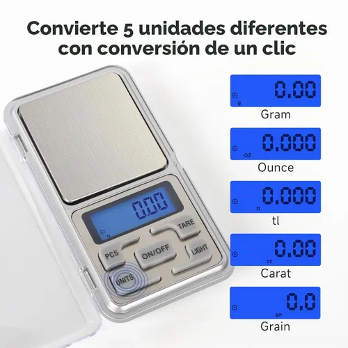 Vista 3 de Báscula digital compacta de bolsillo, panel de acero inoxidable, 17.64 oz, 0.00 oz de precisión, báscula digital portátil de cocina con pantalla LCD