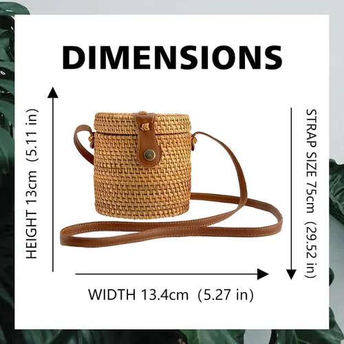 Vista 2 de Bolsa de ratán, bolsa de playa para mujer, bolso bohemio tejido a mano con correas de cuero, Marrón