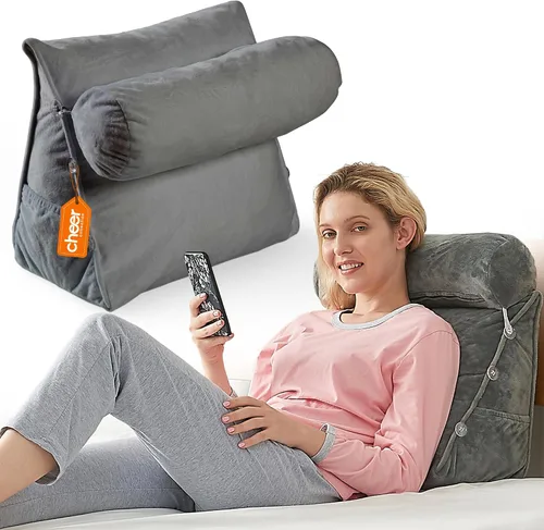 Vista 11 de Cheer Collection Almohada de cuña de lectura, almohada de TV con almohada ajustable, soporte de espalda de espuma viscoelástica para sofá y cama