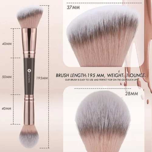 Vista 9 de KINGMAS Brocha angular de doble punta para cejas y carrete y cepillo de maquillaje de base