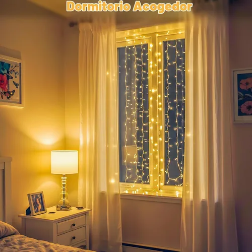 Vista 6 de suddus Luces de Cortina para Dormitorio, 90 Luces LED de Cadena Colgantes para Exteriores, Luces de Cortina de Hadas para Interiores para Navidad