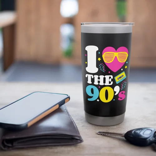 Vista 7 de Vaso aislado de acero inoxidable de los años 90, 1990, 90, disfraz retro para fiesta de nostalgia